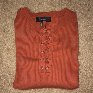 Orange lace-up long sleeve tee